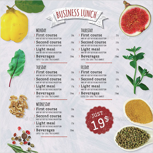 FREE 13 Sample Lunch Menu Templates In PDF PSD