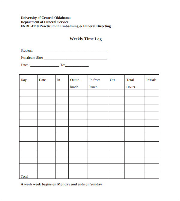 Weekly Time Log Template