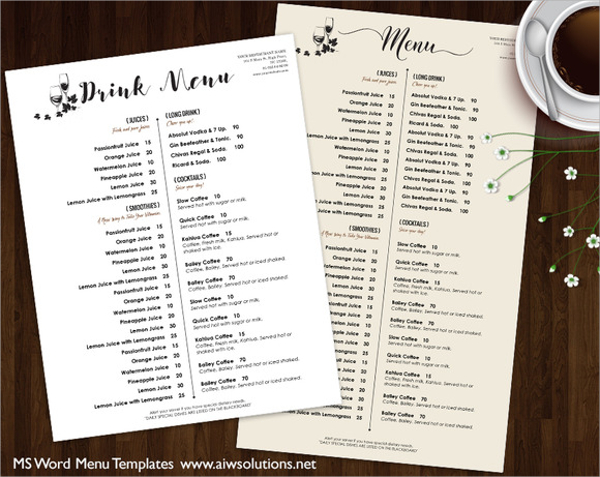 fantastic drink menu template