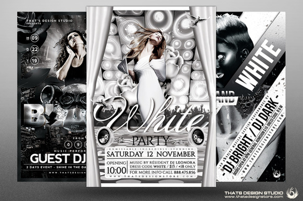 black and white party flyer bundle template