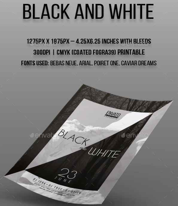 simple black and white party flyer