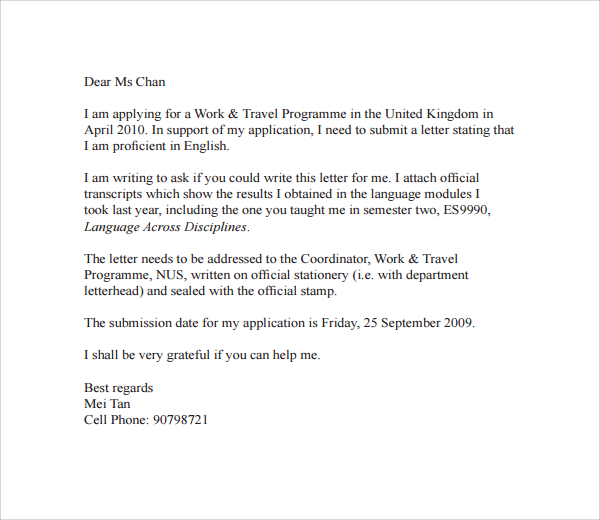 Letter Of Recommendation Request Email Template