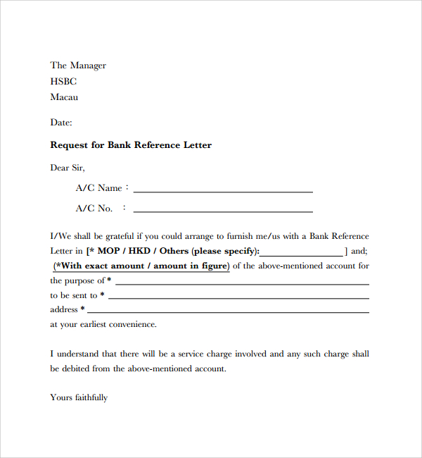 financial reference letter from bank