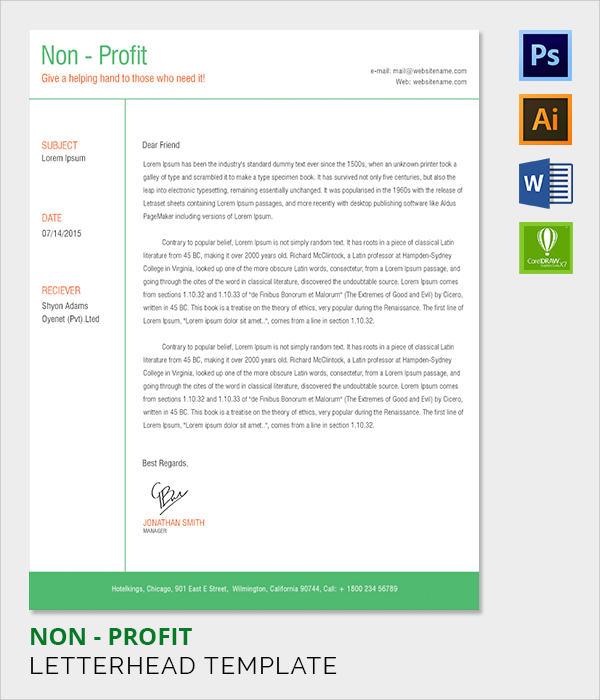 non profit letter head template