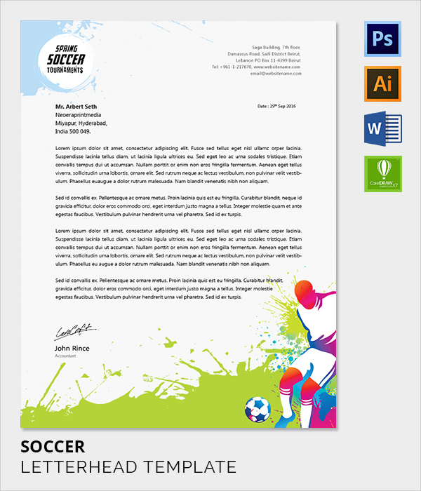 soccer letter head template