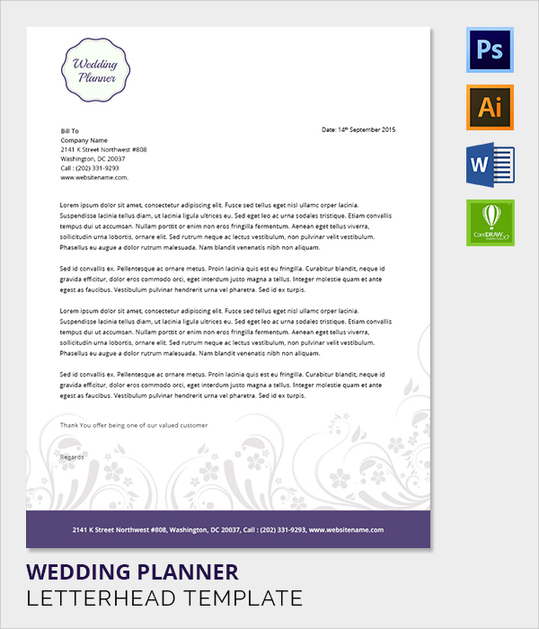 wedding planner letter head template