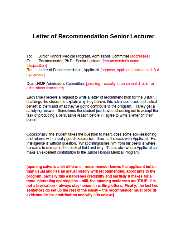 letter of recommendation senior lecturer