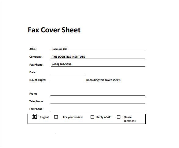 sample cover sheet for fax attention to fillable