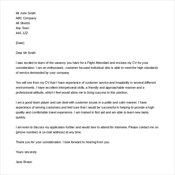 cover letter examples for flight attendant