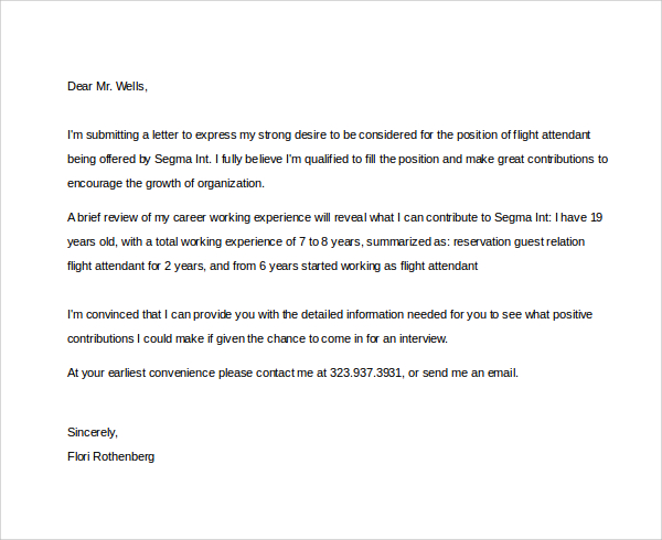 flight attendant cover letter example