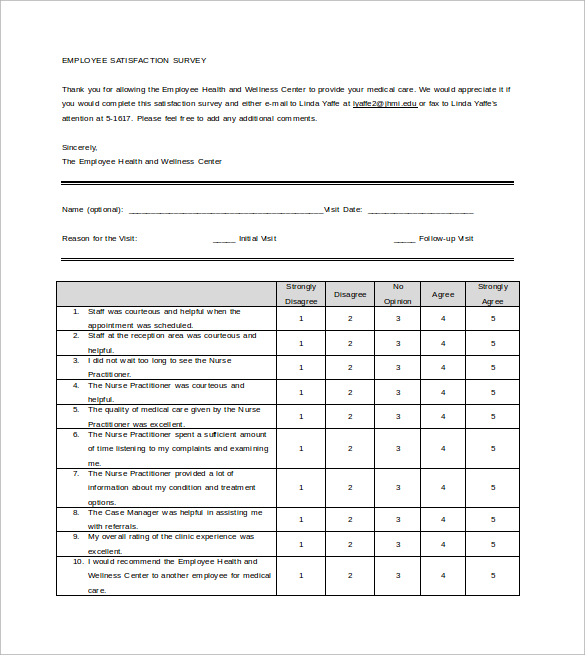 Printable Employee Satisfaction Survey Template Free Printable Templates