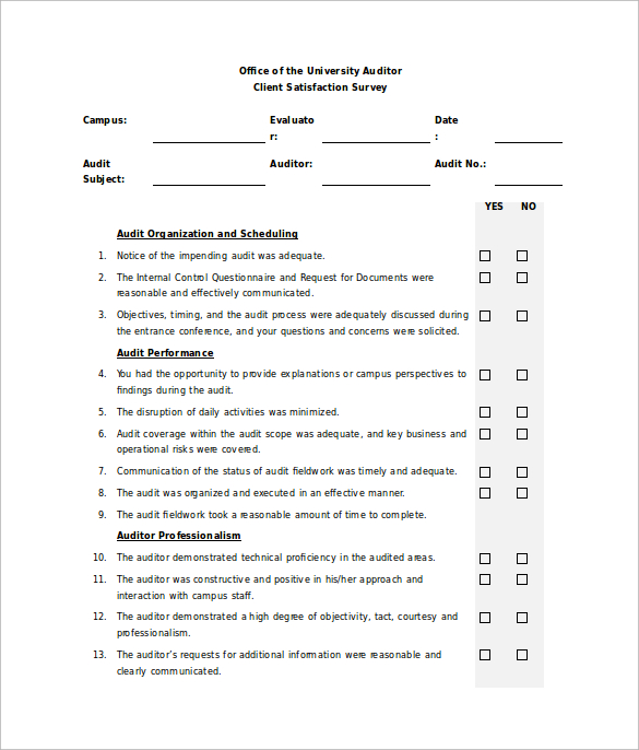 client satisfaction survey sample