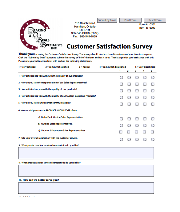 format of customer satisfaction survey