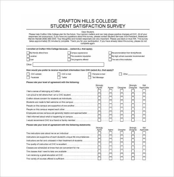 Sample Questionnaire For Students