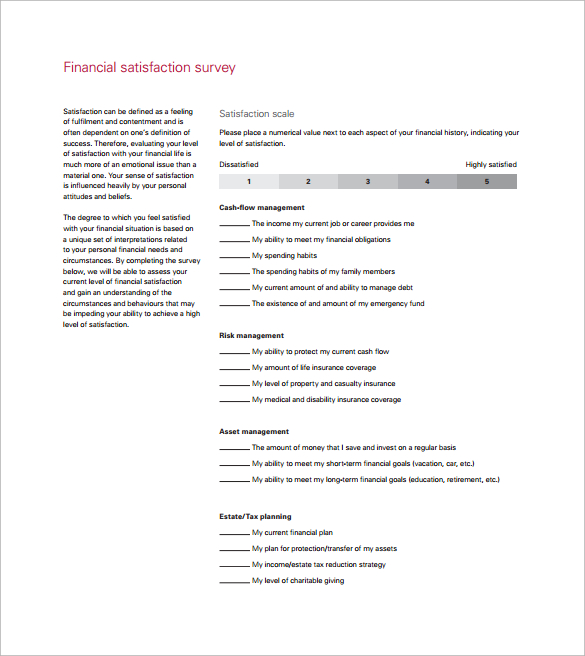 financial satisfaction survey template free