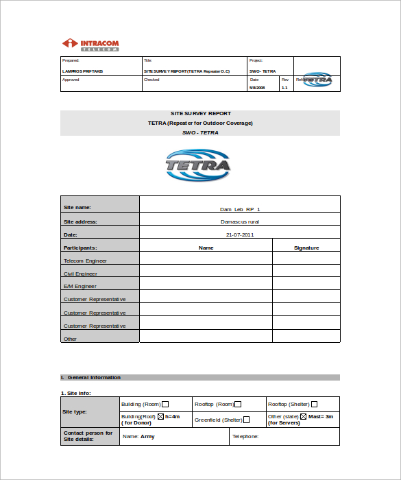 building site survey free word