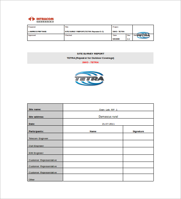 Site Survey Report Template Word