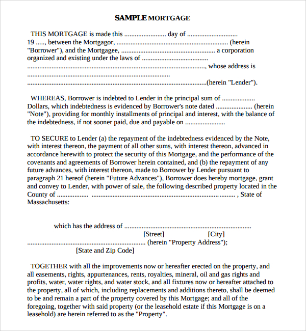 mortgage agreement template
