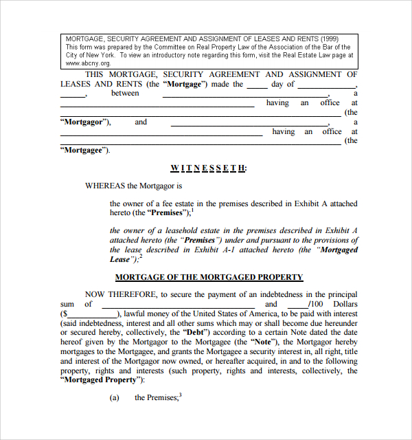 sample mortgage agreement template