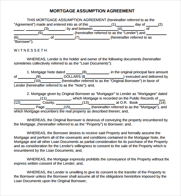 mortgage assumption agreement template