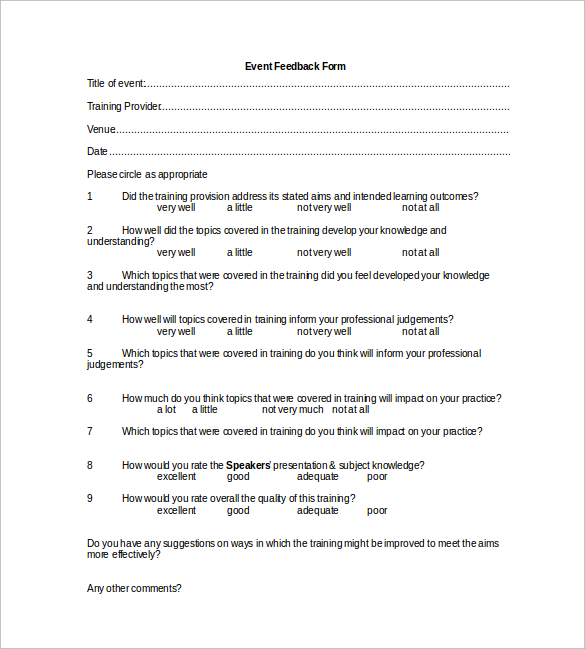 FREE 10  Sample Feedback Survey Templates in MS Word PDF