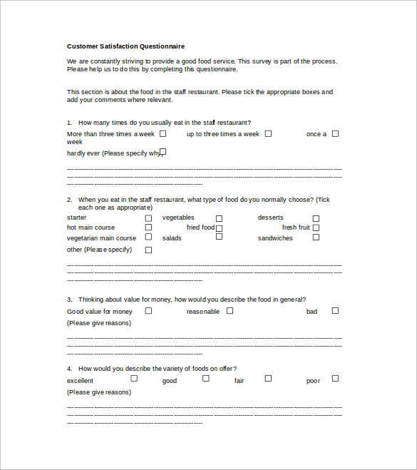 restaurant customer satisfaction survey free doc