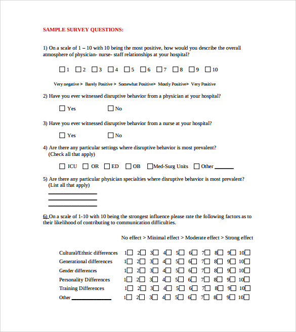 sample survey question template 