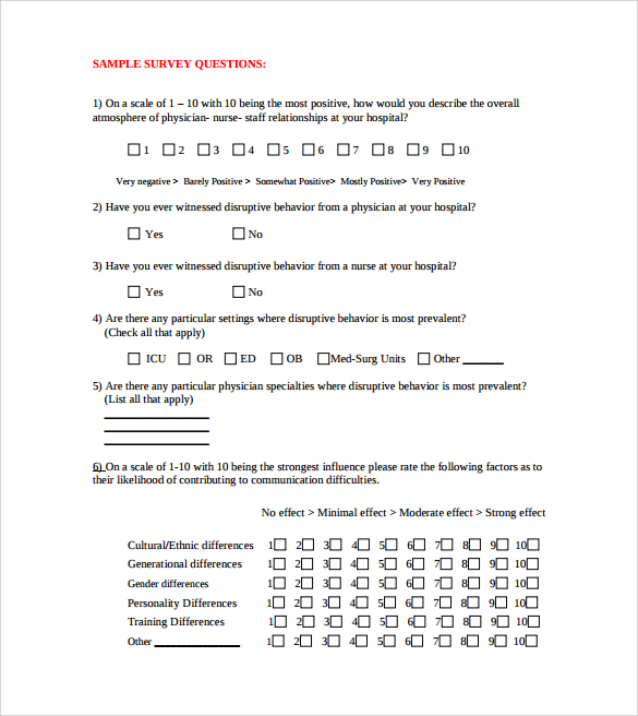 Survey Question Template - Download Free Documents in Word, PDF