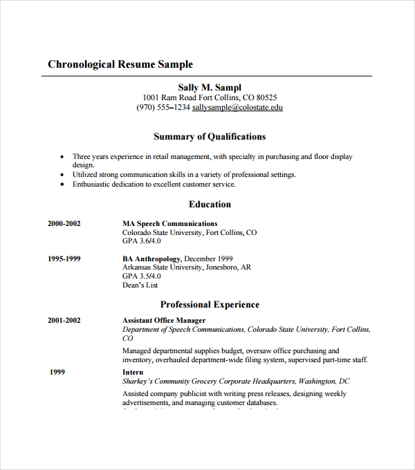 chronological resume template