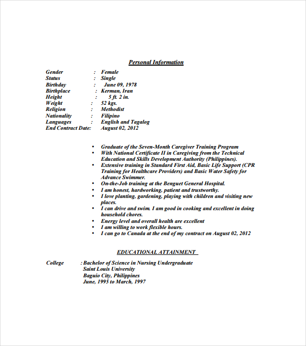 caregiver resume template