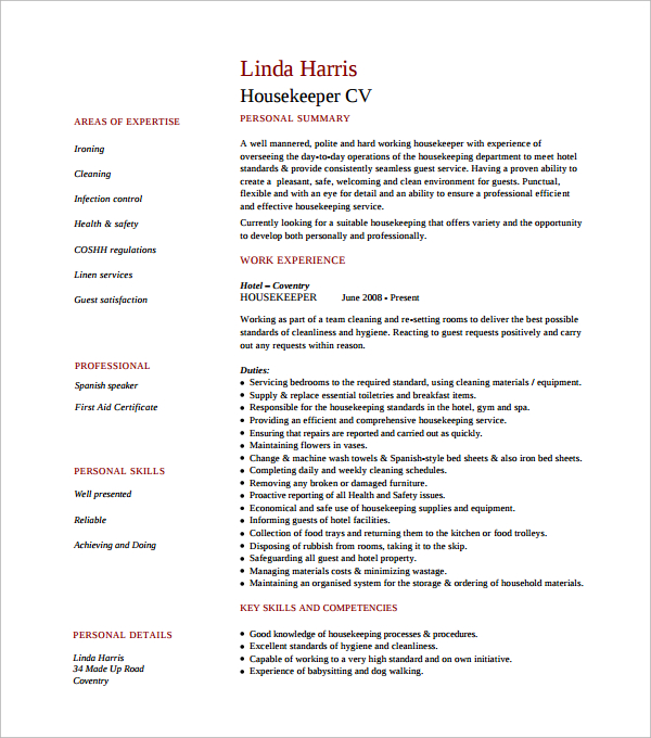 housekeeper resume to download1