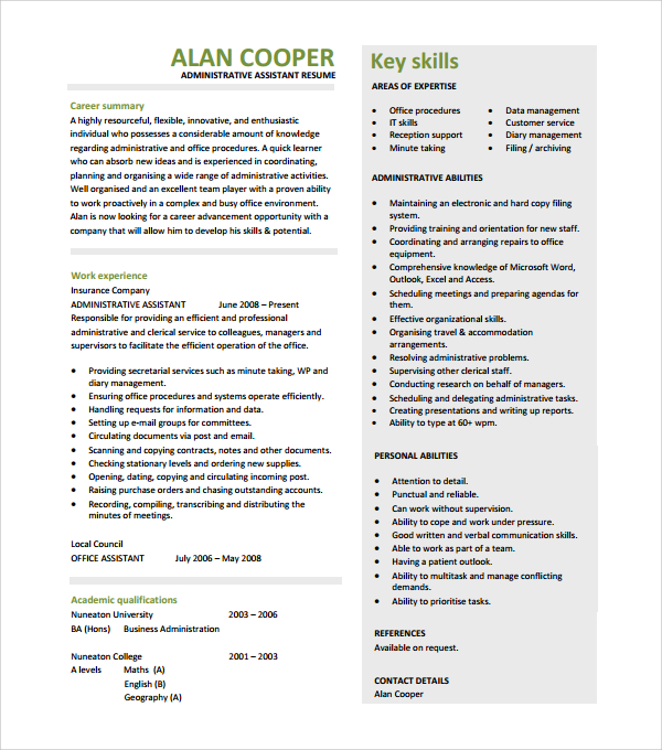 administrative assistant resume template