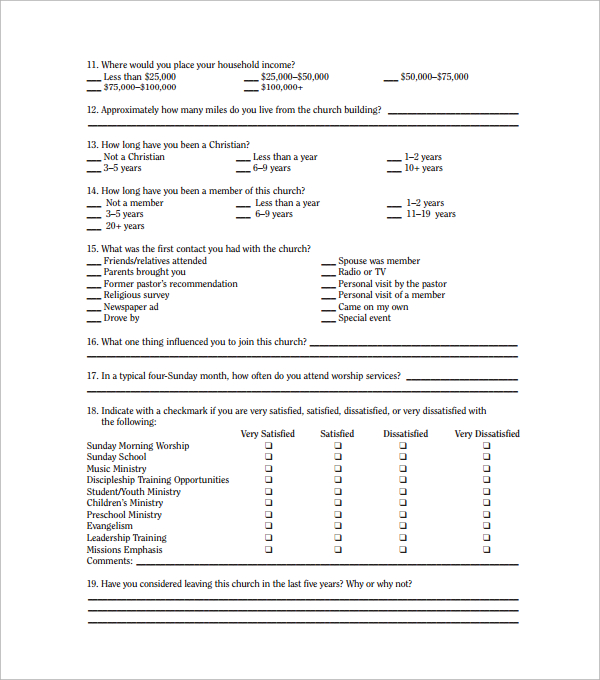 format of church membership survey 