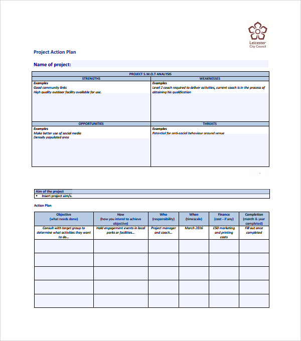 Action Plan For A Project Sample