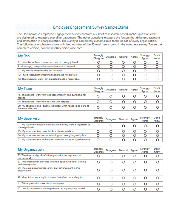 Free 11 Sample Employee Survey Templates In Ms Word Pdf