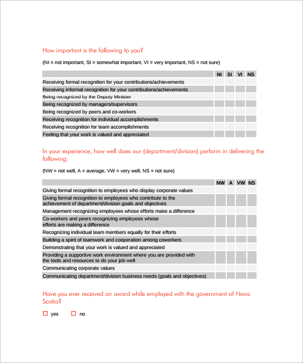 employee recognition program survey
