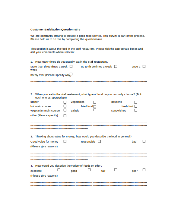 restaurant customer satisfaction survey free