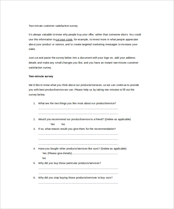 two minute customer satisfaction survey