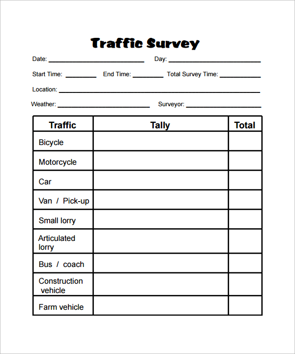 blank traffic survey sheet for children