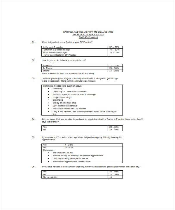 FREE 5  Sample Patient Survey Templates in MS Word PDF