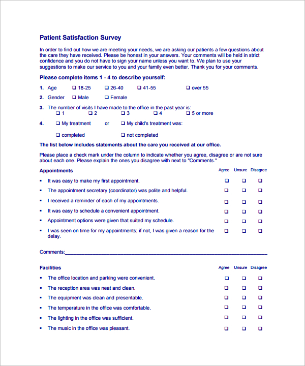 FREE 5  Sample Patient Survey Templates in MS Word PDF