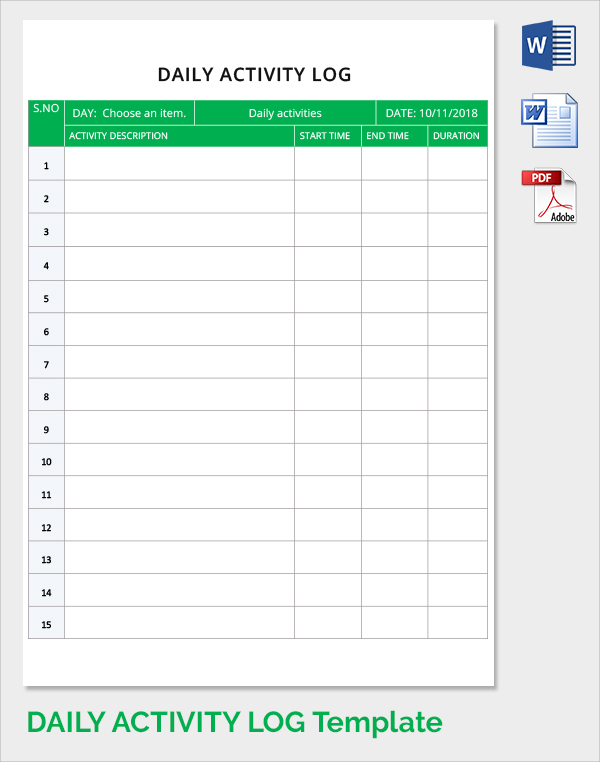 daily activity log template