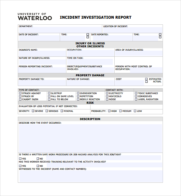 Investigation Report Template Doc
