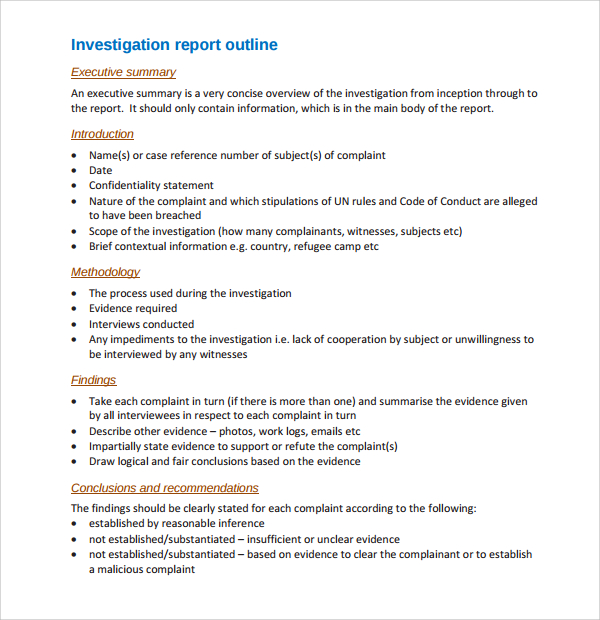 investigation report outline template