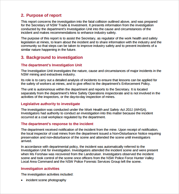 printable investigation report template