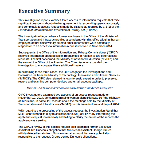 hr investigation summary report template