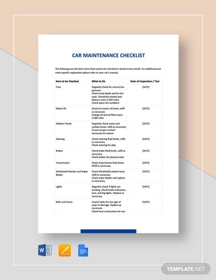 car maintenance checklist