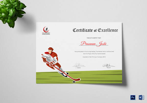 certificate of hockey performance template