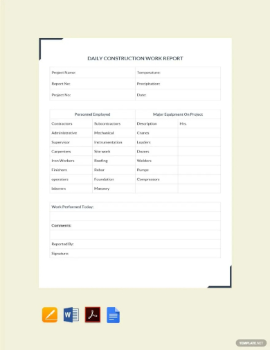 daily construction work report template