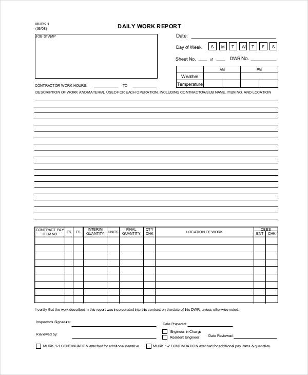 FREE 24+ Sample Daily Work Report Templates in PDF MS Word Google Docs